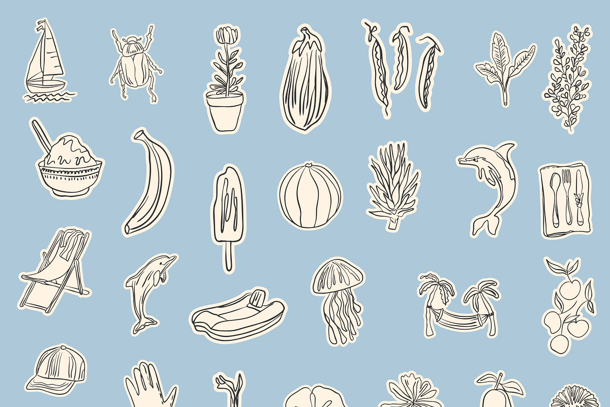 140 + Hand-Drawn Summer Set, an Object Illustration by Veyla (Photo 5 of 16)