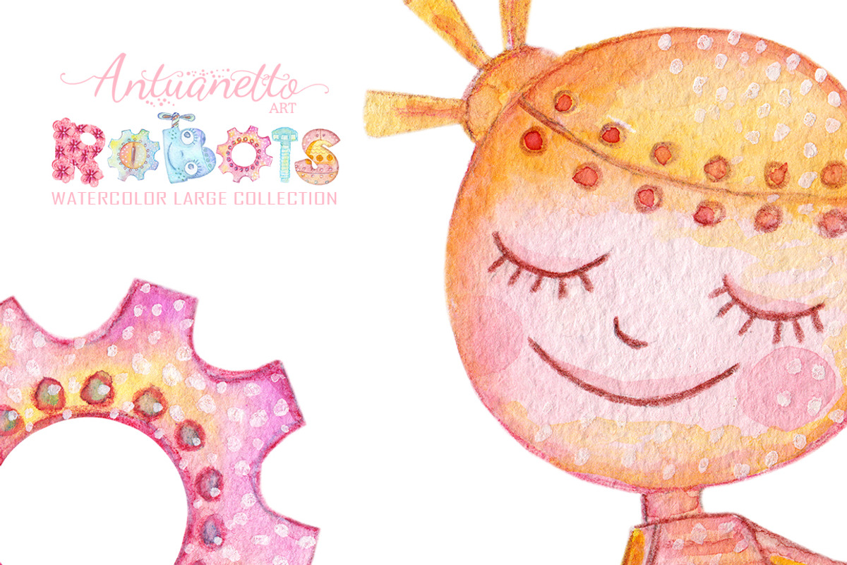 Watercolor Robots Party, an Animal Illustration by antuanetto (Photo 4 of 15)