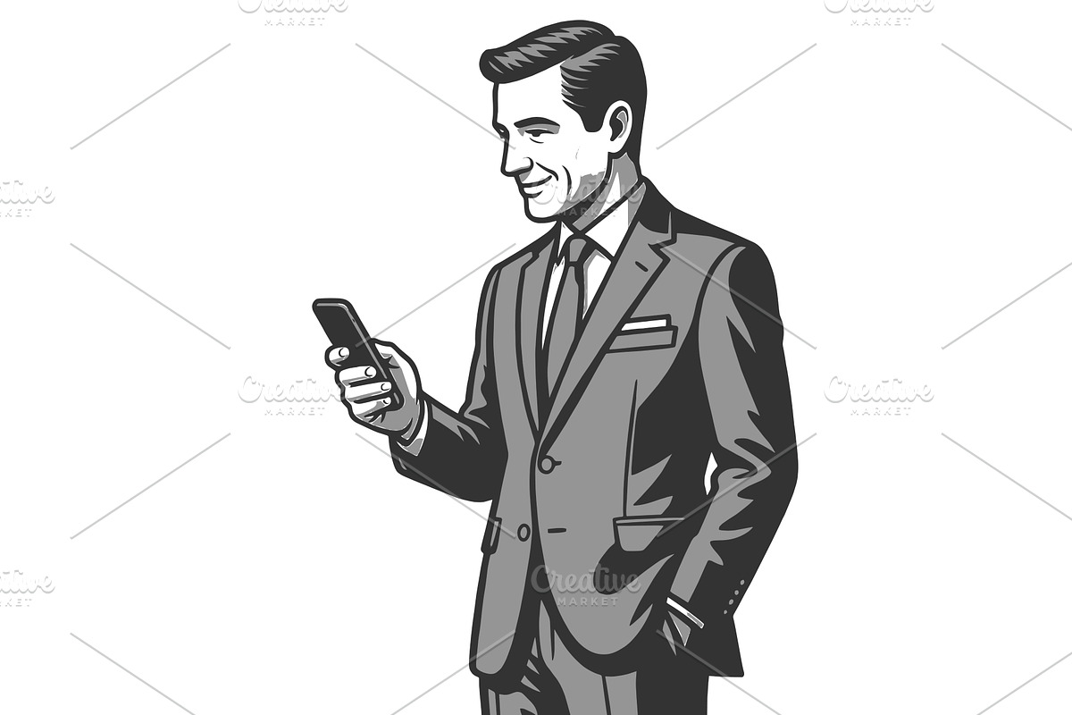 Businessman Checking Smartphone, a Person Illustration by AlexArt