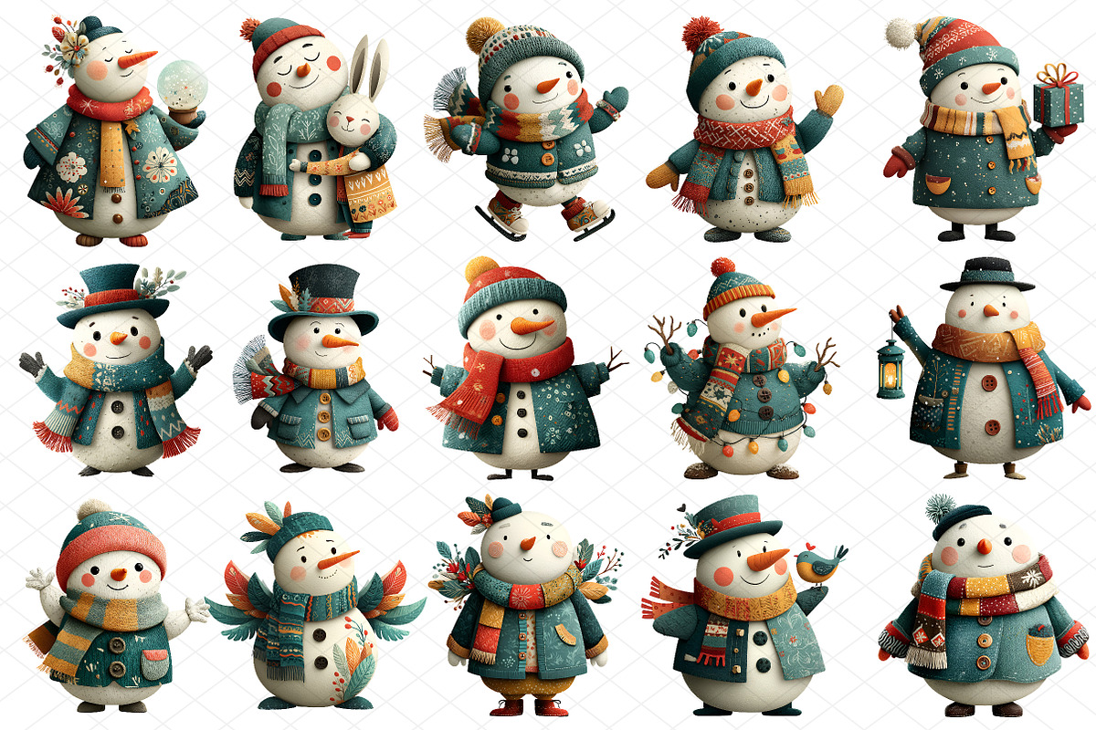Watercolor Christmas Snowman Clipart, an Illustration by cherrydesign (Photo 3 of 4)