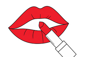 Floating lipstick hovering near the mouth, angled as if about to, a Healthcare Illustration by DanFLCreativo
