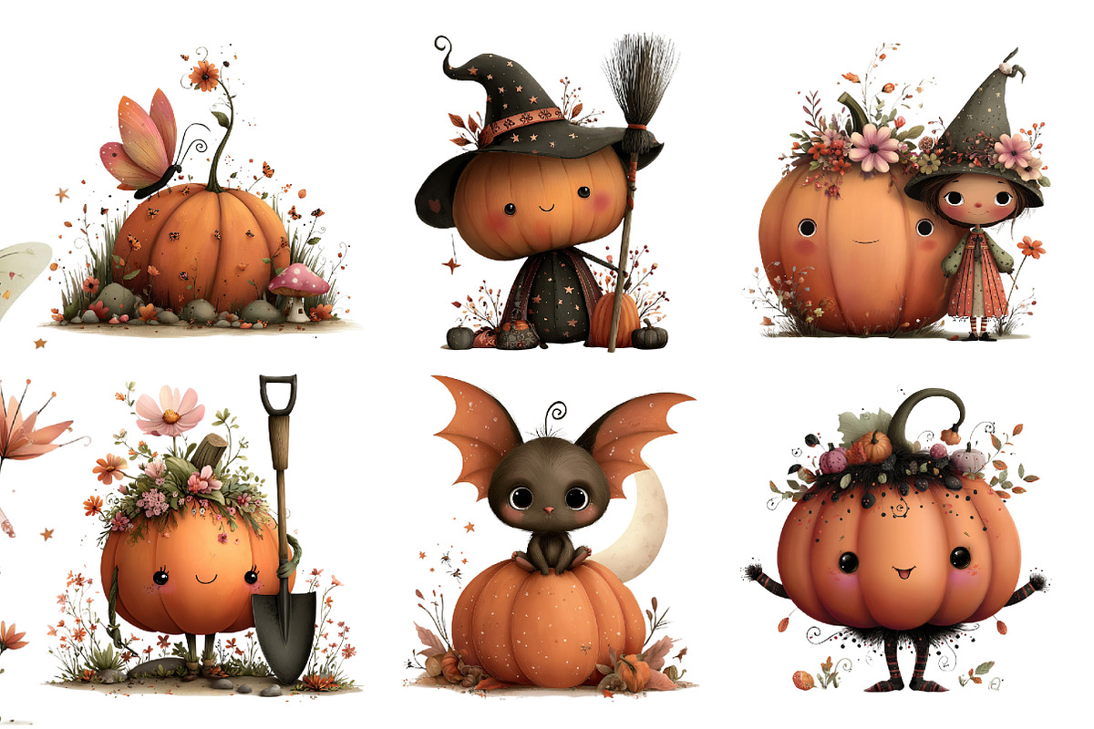 Whimsical Halloween Pumpkin Clipart, a Seasonal Illustration by Daily.Designs (Photo 2 of 5)