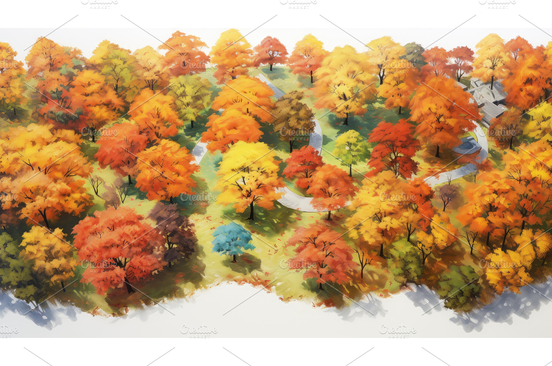 fall maple park backdrop birds ai, a Nature Photo by pikepicture