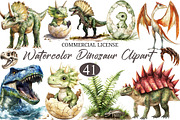 Watercolor Dinosaur Clipart, a Seasonal Illustration by designcity5 (Thumbnail 1 of 5)