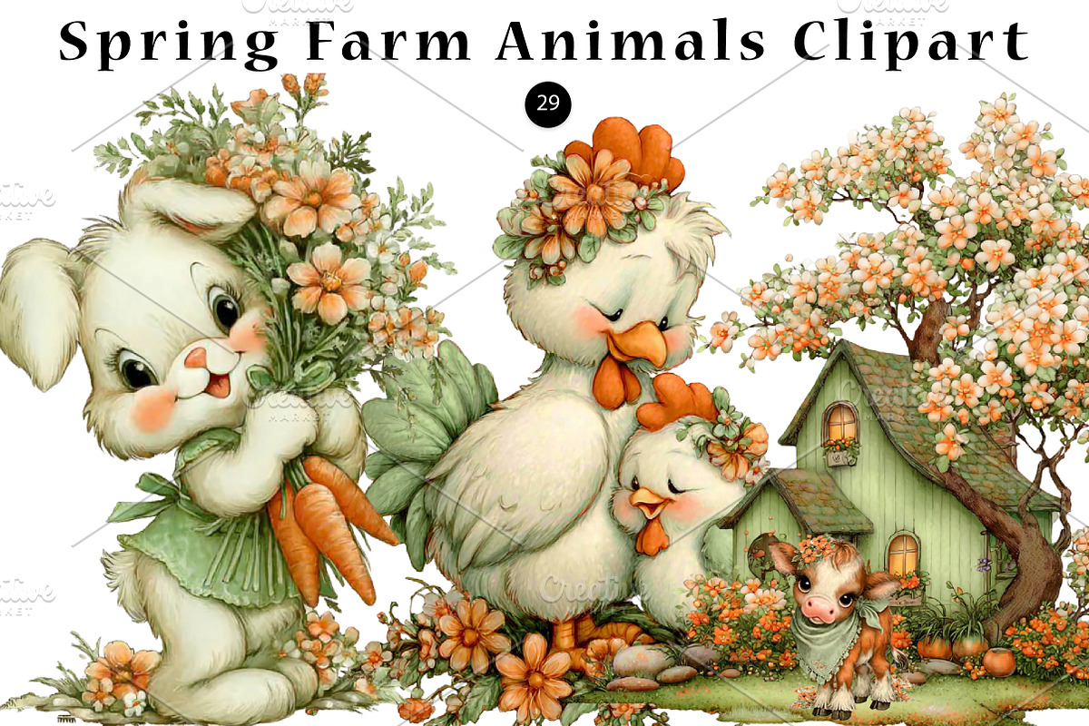 Spring Farm Animals Clipart Bundle, a Seasonal Illustration by CreationArt (Photo 1 of 5)