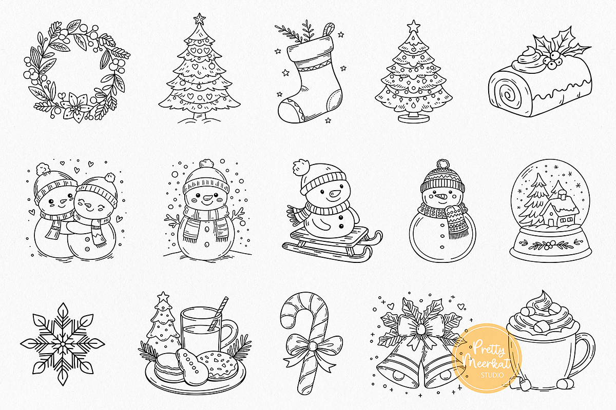 Christmas Line Art Bundle Clipart, a Seasonal Illustration by Pretty Meerkat (Photo 3 of 7)