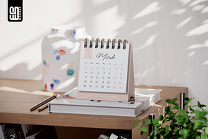 Mini Spiral Desk Calendar Mockup