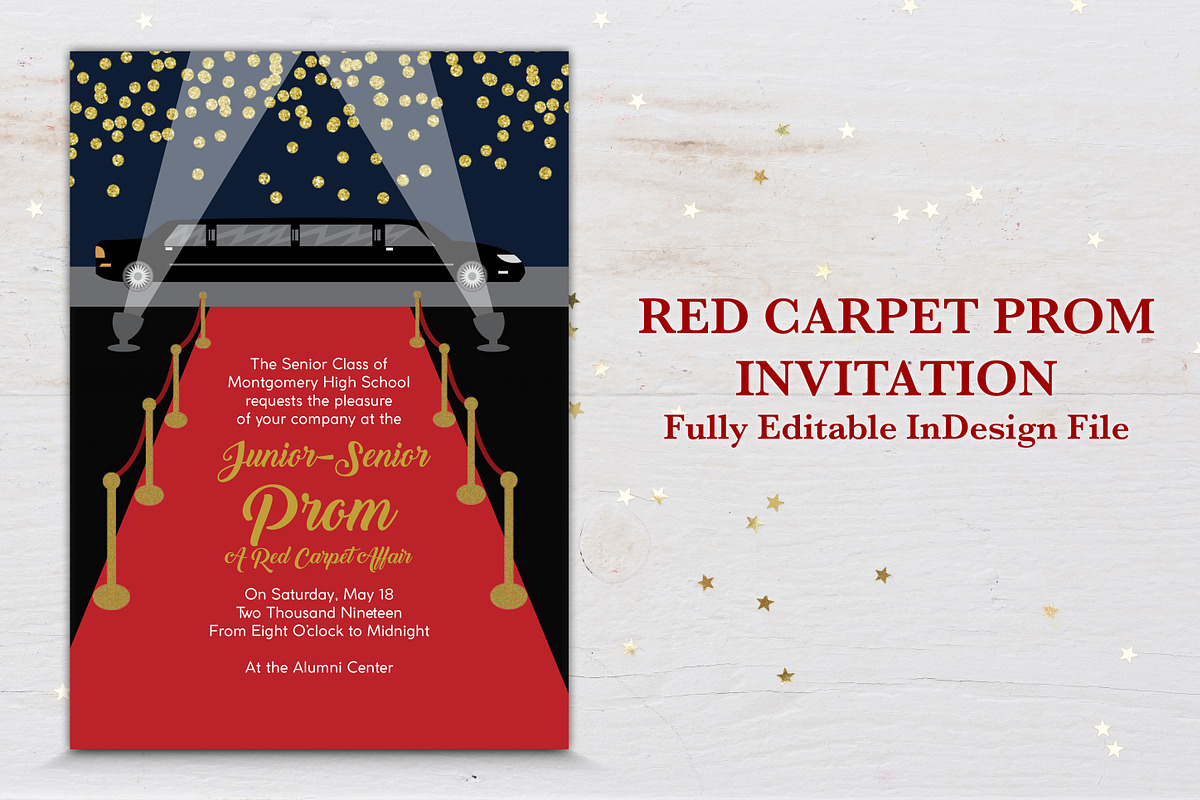 Red Carpet Prom Invitation, an Invitation Template by BF Studios, image size:1200x800