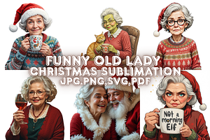 Funny Old Lady Christmas Sublimation, a Decorative Illustration by Creative design