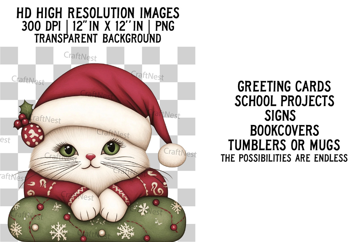 Quirky Christmas Cat Clipart, an Illustration by Craft Nest (Photo 2 of 6)