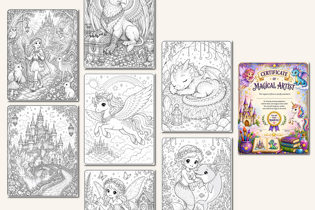 Magical Creatures Coloring Book, a Stationery Template by Designmela01 (Photo 4 of 5)