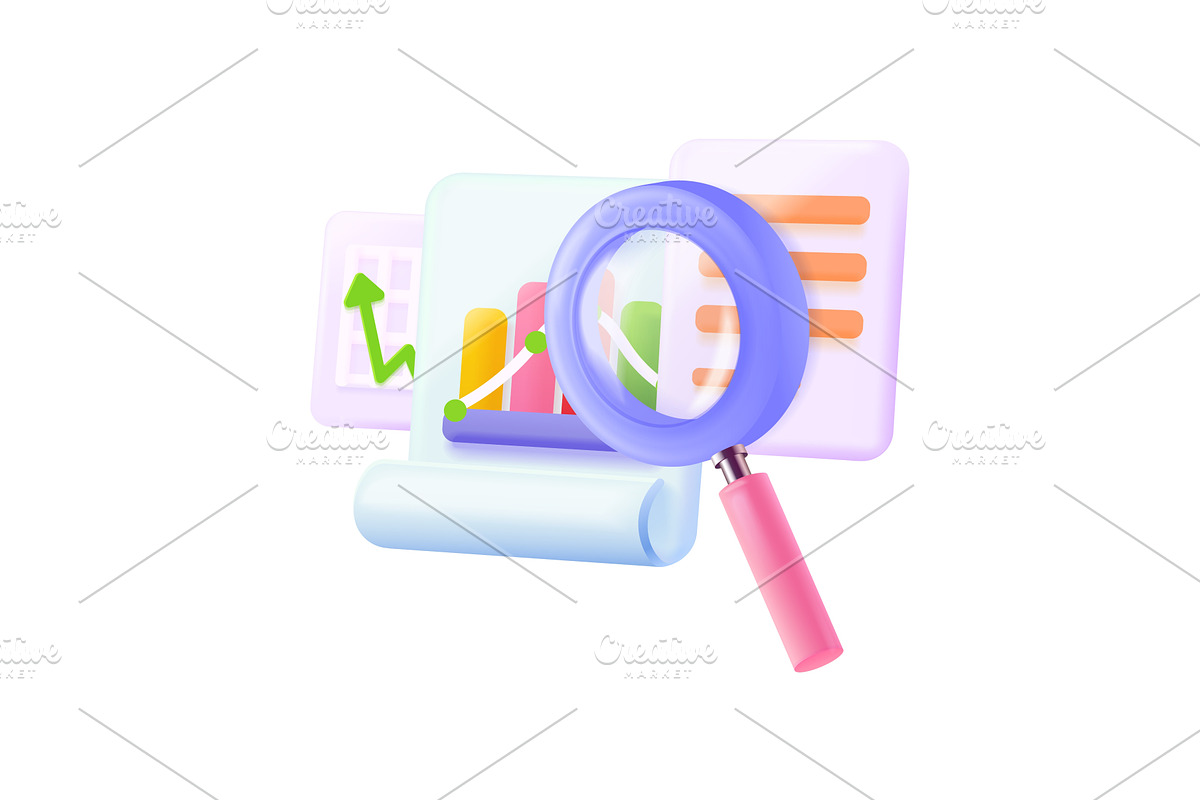 3d analysis document. Magnifying, a Finance Illustration by Stock-Smart-Start