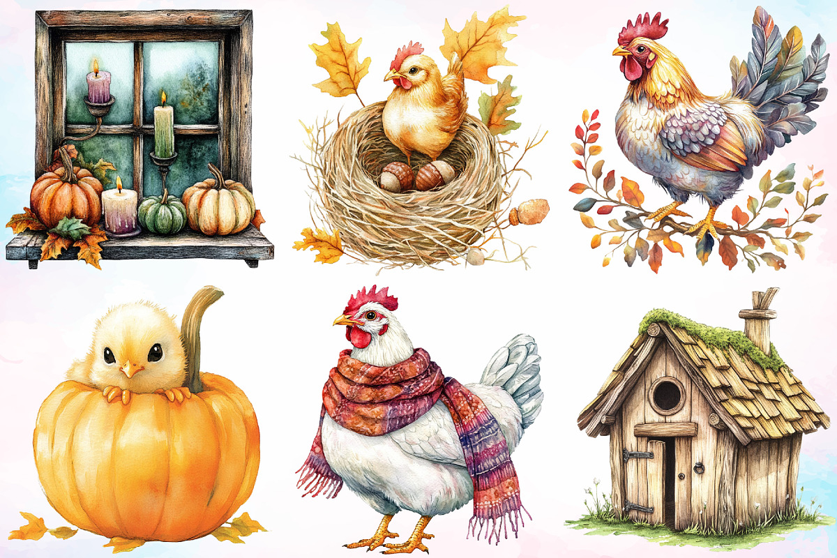 Watercolor Autumn Chicken Coop PNG, a Seasonal Illustration by Canvas Craft (Photo 2 of 3)