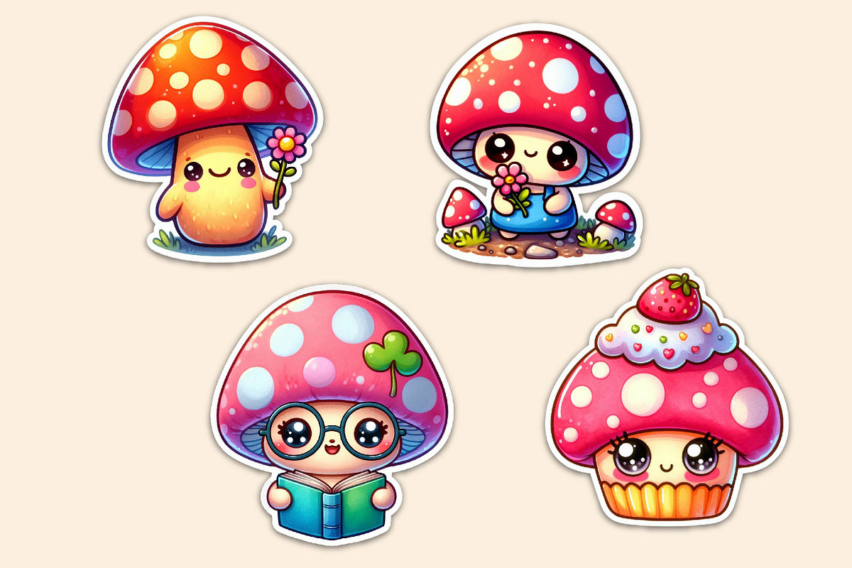 Kawaii Mushroom Stickers Clipart, an Illustration by Dream Creation (Photo 5 of 5)