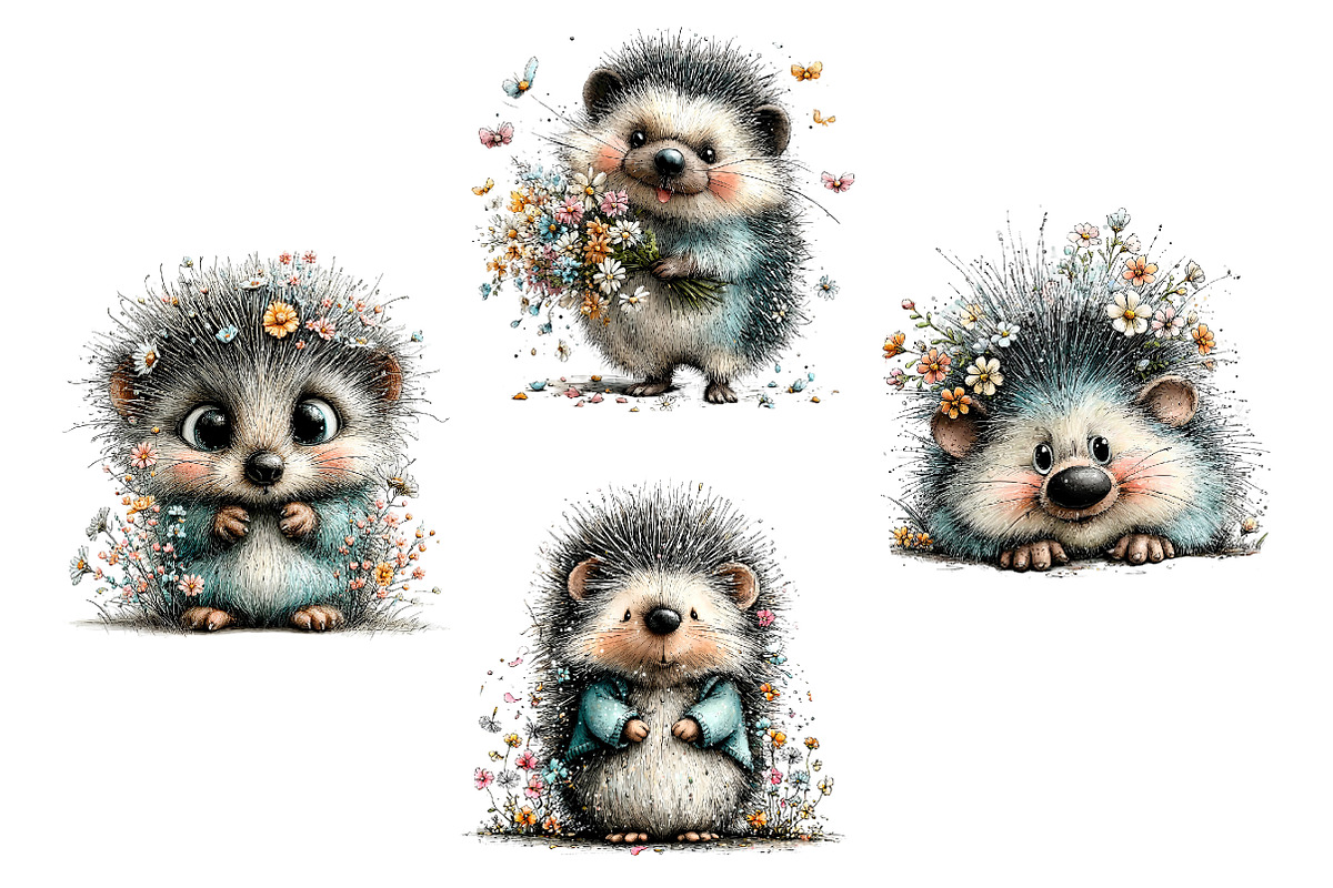 Whimsical Spring Hedgehog Clipart, an Illustration by Dream Creation (Photo 7 of 7)