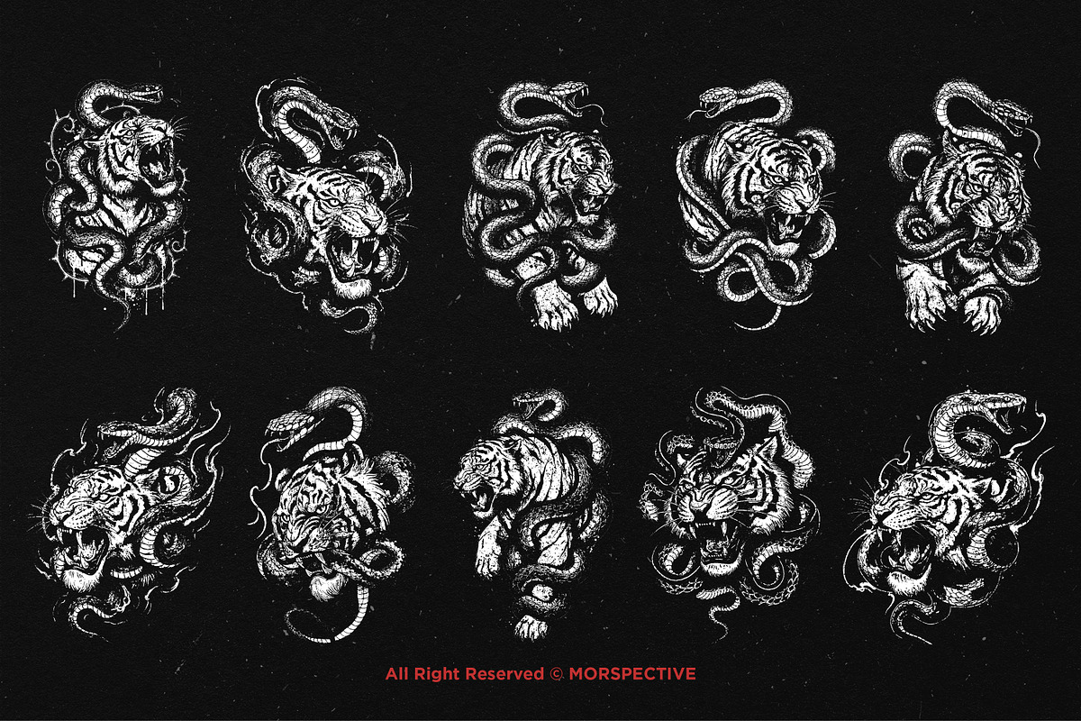 10 Bundle Dark Art Tiger Snake Fight, an Illustration by Morspective (Photo 6 of 7)