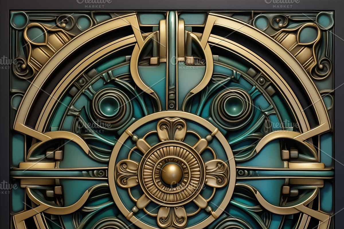 A decorative circular art deco design featuring intricate patterns in gold and, a Background Graphic by Textures & Backgrounds