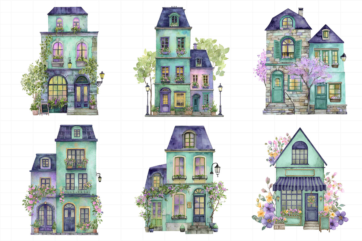 Parisian Spring Houses Watercolor Se, an Illustration by Daily.Designs (Photo 6 of 8)
