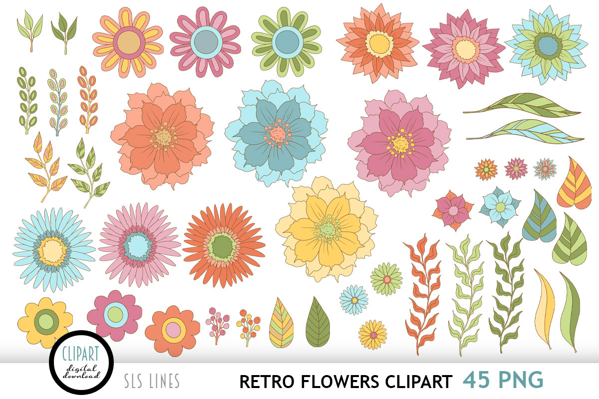Retro Flower Clipart PNG, an Illustration by SLS Lines (Photo 4 of 6)