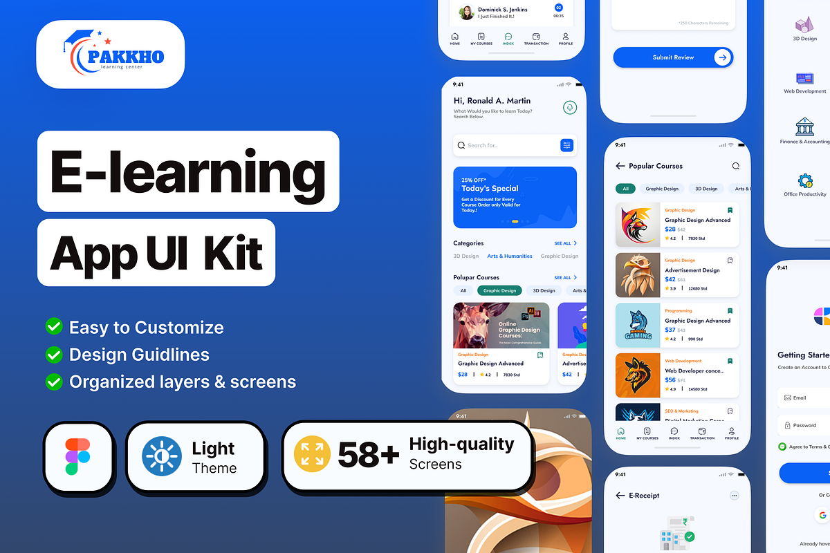 Pakkho -  E-learning Mobile App UI K, an UI Kit Template by piyush608 (Photo 1 of 2)