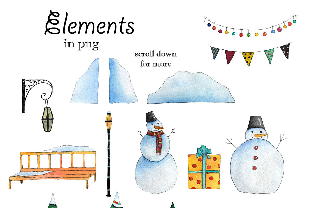 Winter Village Watercolor Set, an Illustration by Daria's Magic World (Photo 3 of 5)
