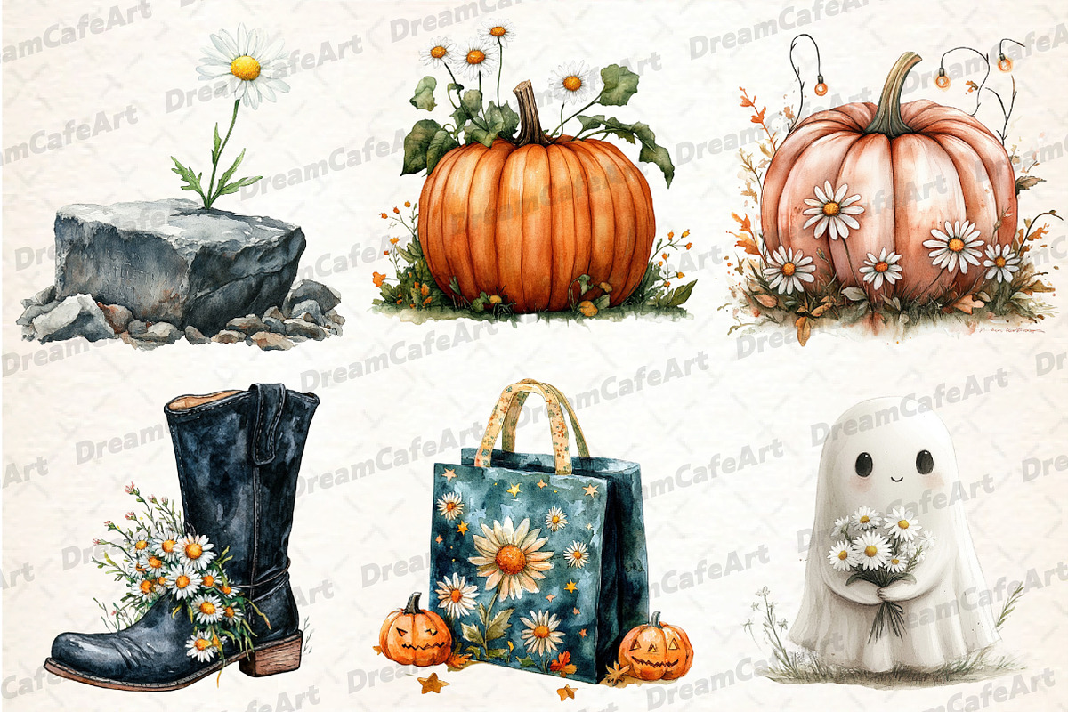 Daisy Flower & Halloween Clipart, an Illustration by DreamCafeArt (Photo 4 of 7)