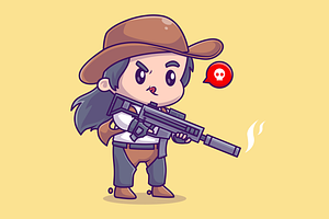 Cute Cowboy Holding Gun Pistol, a Person Illustration by Catalyst Labs