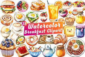 Watercolor Breakfast Clipart Png, an Illustration by Libby Wishes