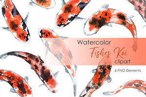 Watercolor Koi Fish Clipart. Fabric