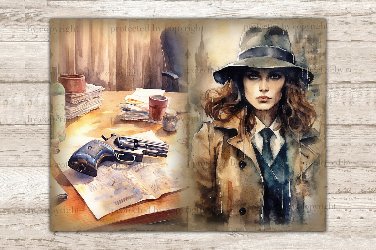 Detective Junk Journal Pages Woman, a Person Illustration by GlamArtZhanna (Photo 3 of 9)