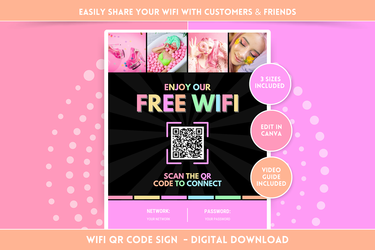 Pastel Neon WiFi QR Code Sign, a Poster Template by SunshineStudioBoutique (Photo 11 of 11)