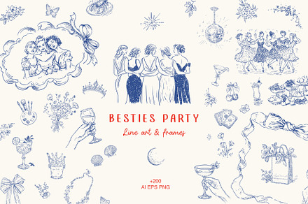 Besties Party Kit. Sketch Collection, a Decorative Illustration by Polli Deeva