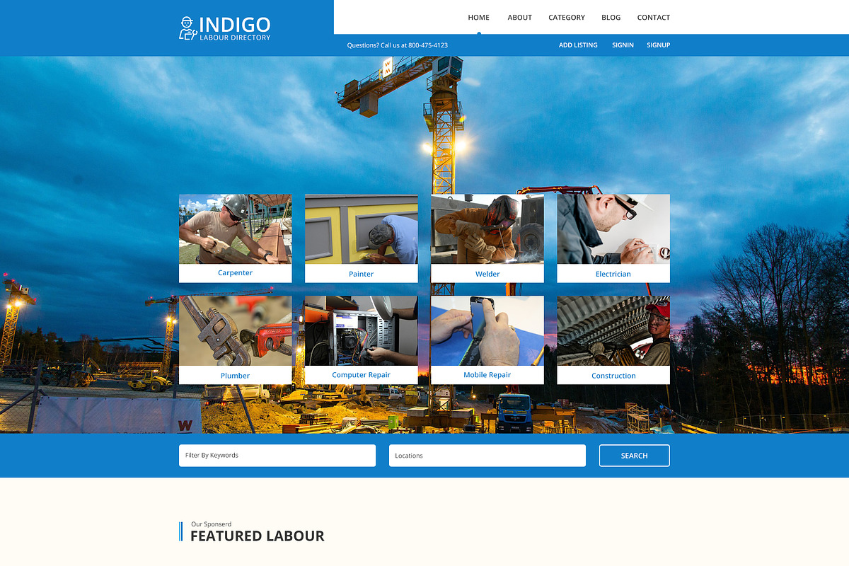 Indigo Labour Directory PSD Template, a Websites & App Template by mine-tech (Photo 5 of 17)