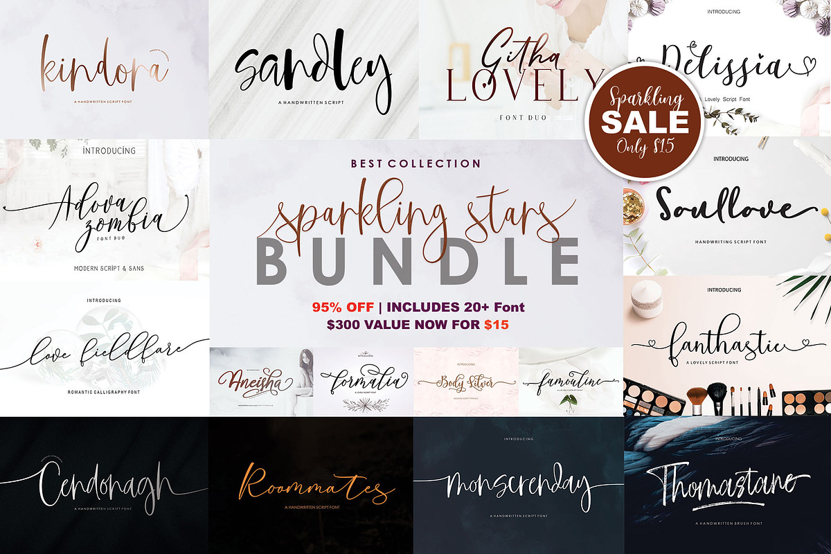 Sparkling Stars Bundle, a Script Font by Jhoel Design (Photo 1 of 19)