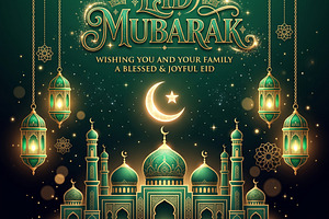 Green and Gold Eid Mubarak Greeting
