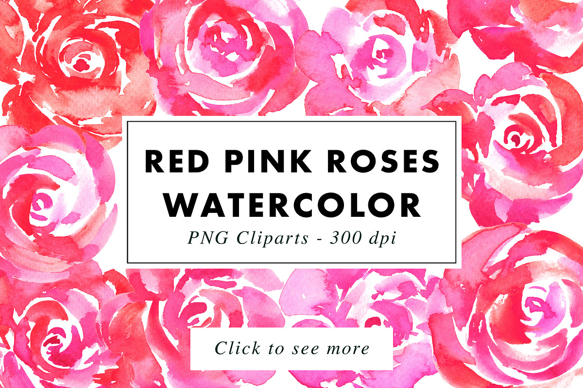 Pink Roses Watercolor Clipart PNG, an Illustration by Heartmade by Claudia (Photo 1 of 2)