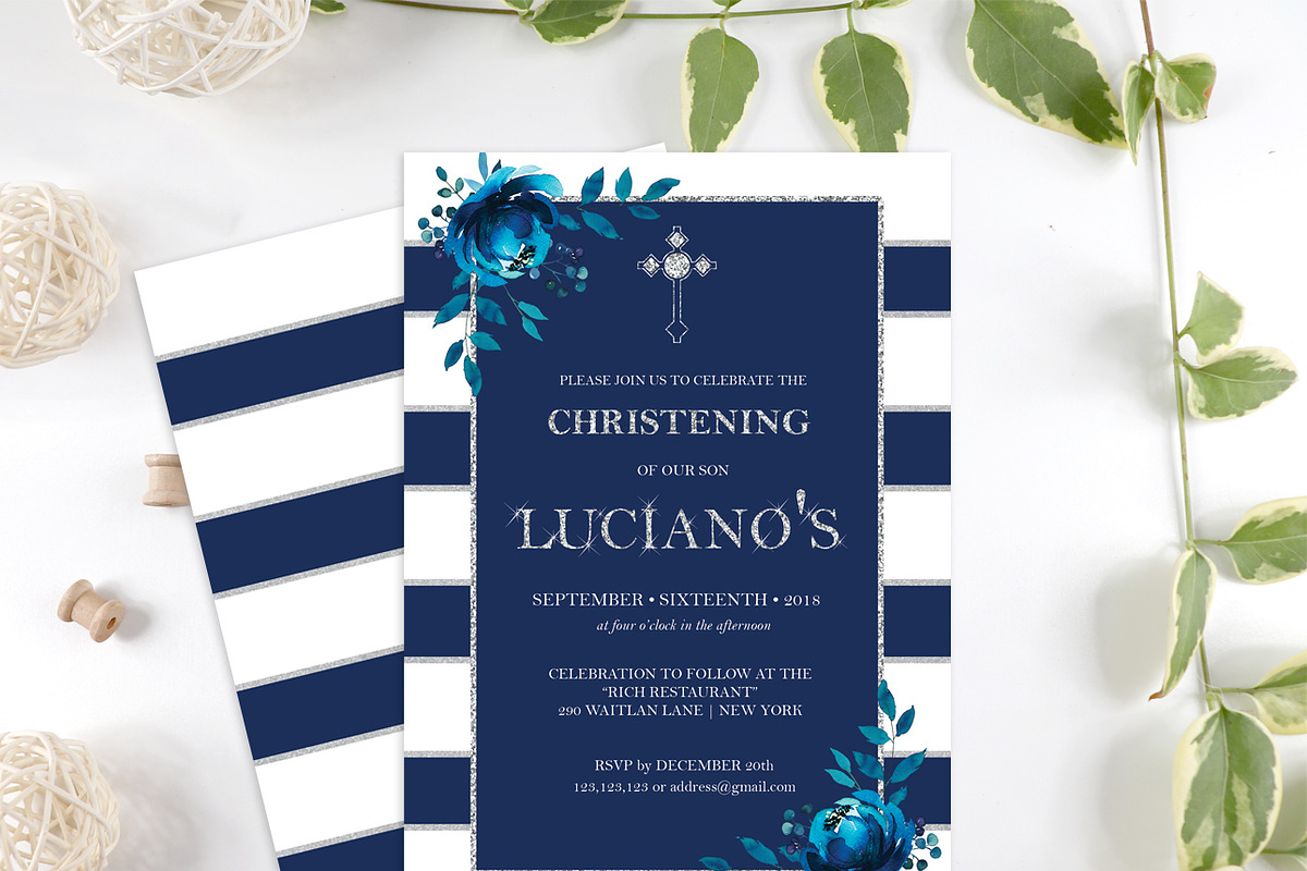 Navy Baptism Christening Invitations, an Invitation Template by DreamsClipArt (Photo 2 of 3)