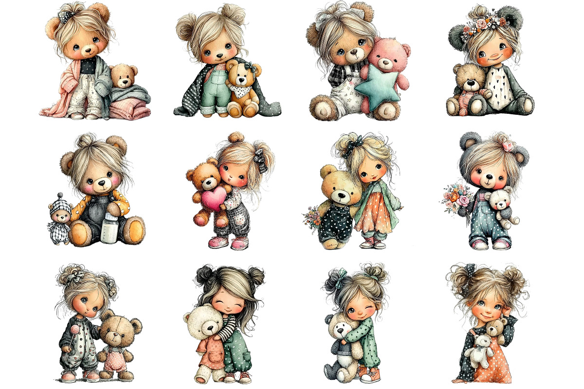 Cute Baby Girl Teddy Bear Clipart, an Illustration by DreamArtGraphic (Photo 3 of 4)