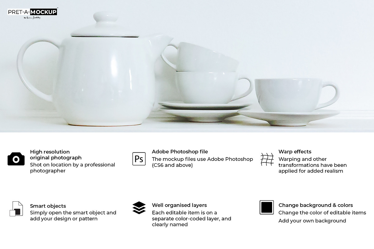 Ceramic Teapot Teacups Mockup, a Cups & Container Mockup by Pret-a-Mockup (Photo 2 of 9)