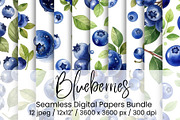Watercolor Blueberry Seamless, an Illustration by Mashimara (Thumbnail 1 of 4)