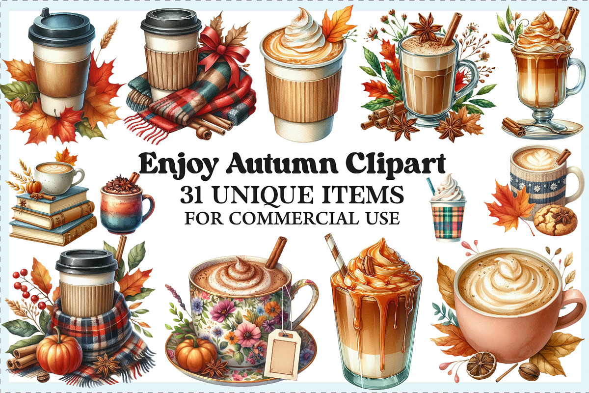Watercolor Fall Coffee Clipart, an Illustration by Craft Nest (Photo 1 of 9)