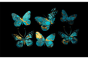 A set of beautiful blue and gold, an Animal Illustration by Nenahliadava Design