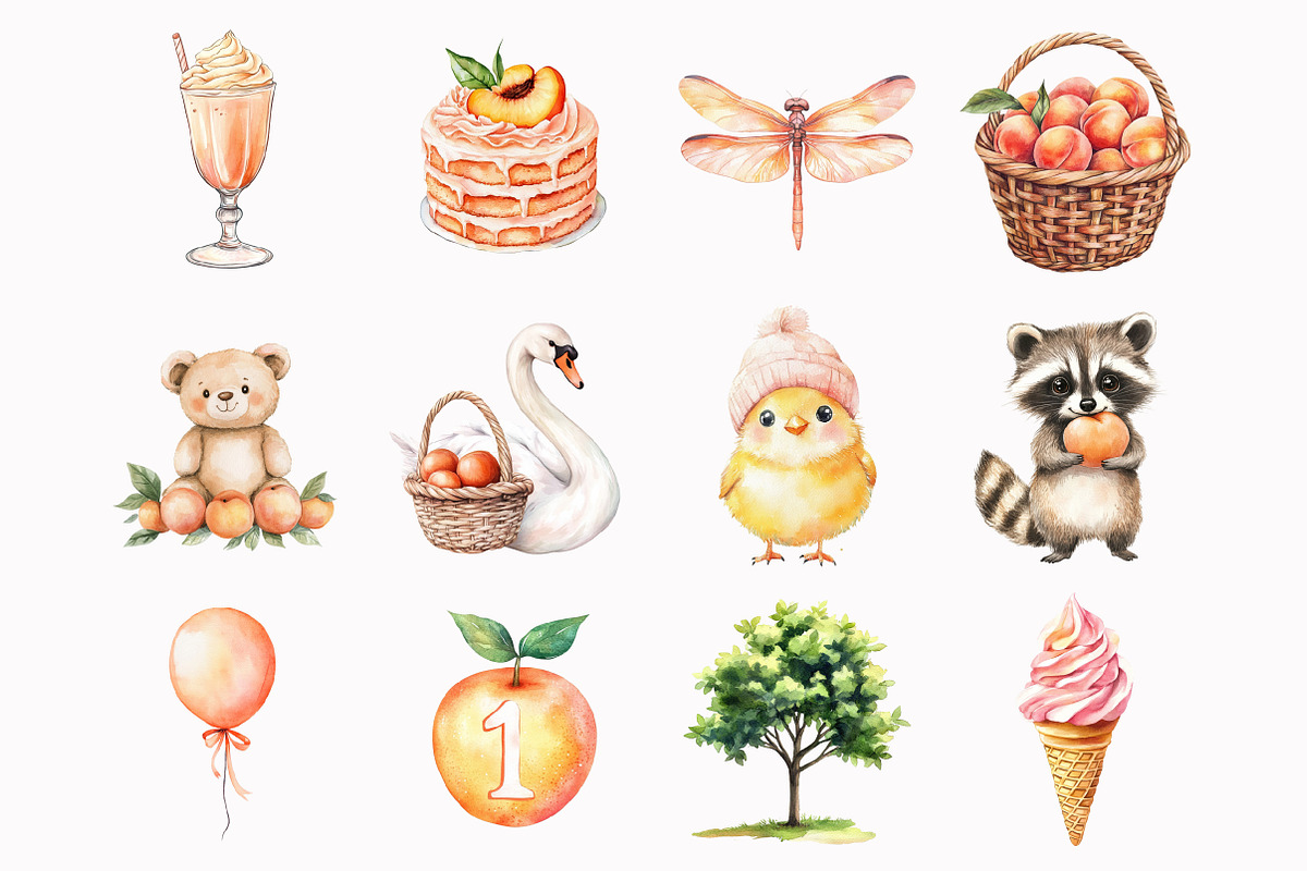 Watercolor Sweet Peach Clipart, a Seasonal Illustration by Design Market (Photo 3 of 4)