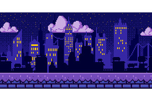 Pixel art city night background, an Object Illustration by art PVP - market
