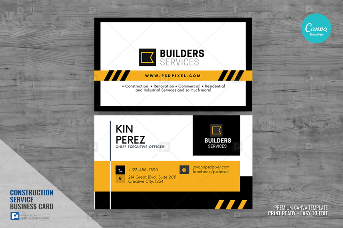 Construction Canva Business Card 17, a Business Card Template by PSDPixel (Photo 1 of 4)