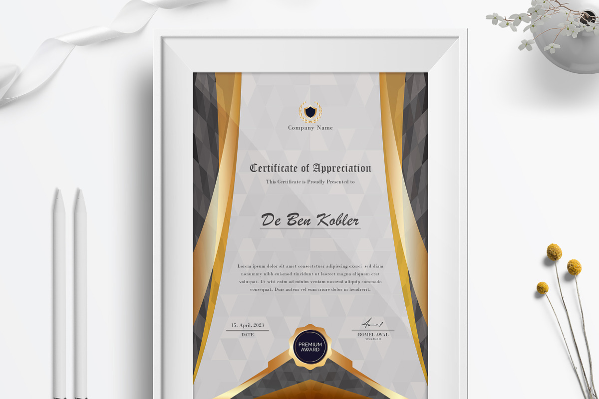 Black Stone Certificate Template, a Stationery Template by TelaTemplates (Photo 7 of 9)