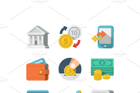 Money Flat Icon Set For Web And Mobi