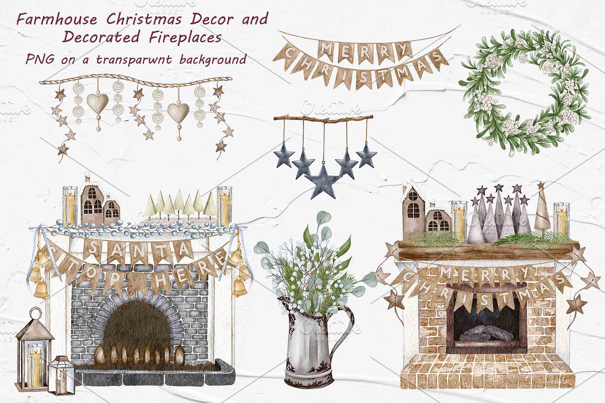 Farmhouse Christmas Watercolor Set, a Seasonal Illustration by BarvArt (Photo 21 of 28)