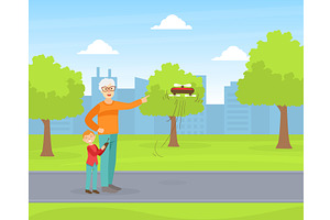 Grandfather and Grandson Operating, a Person Illustration by TopVectors