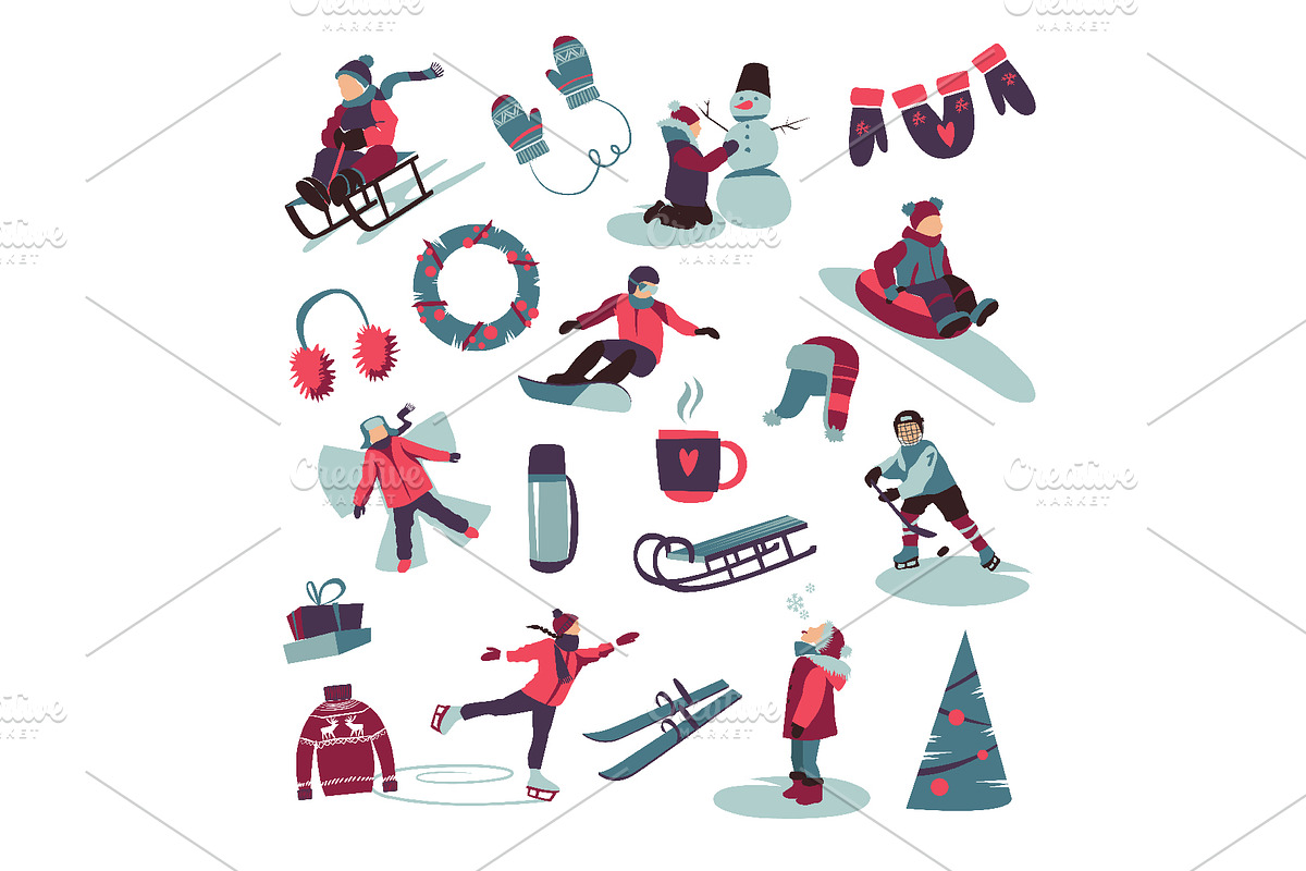 Winter Activities Vector Set, a Seasonal Illustration by Zonda (Photo 5 of 13)